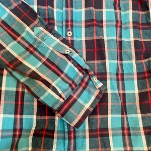 Cremieux Teal & Red Plaid Casual Dress Shirt